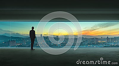 Rear view of successful businessman looking the city Stock Photo