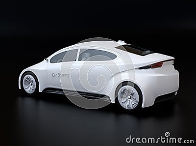 Rear view of white electric vehicle for car sharing service Stock Photo