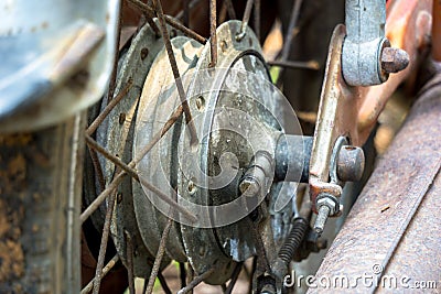 Rear wheel hub of vintage Japanese motorcycle Stock Photo