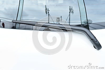 Rear windshield wiper blade on glass Stock Photo