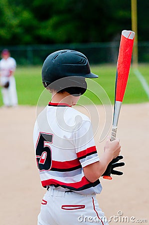 Close-up of american baseball boy from behind. Stock Photo