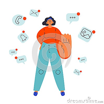 Woman say no to social networks.Bad habits Vector Illustration