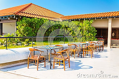 Reasturant on terrace of luxuary hotel Stock Photo