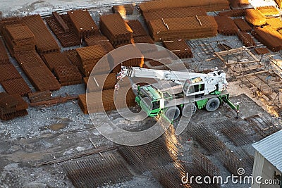 Rebar for the frame of monolithic construction at the construction site Stock Photo