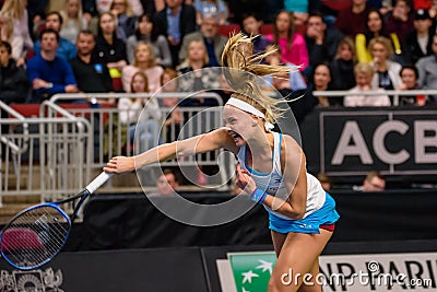 Rebecca Sramkova , during World Group II First Round game between team Latvia and team Slovakia Editorial Stock Photo