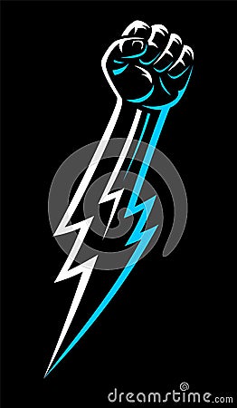 Rebel clenched raised male fist hand lightning bolt Vector Illustration