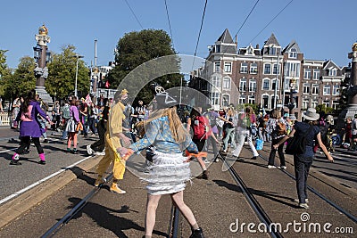 Rebellion Extinction Demonstrators Dancing At The Blauwbrug Bridge At Amsterdam The Netherlands 19-9-2020 Editorial Stock Photo