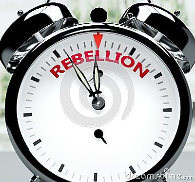 Rebellion soon, almost there, in short time - a clock symbolizes a reminder that Rebellion is near, will happen and finish quickly Cartoon Illustration