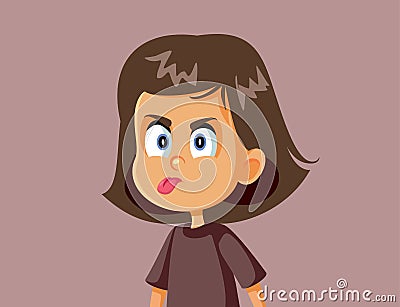 Rude Misbehaving Girl Sticking Her Tongue Out Vector Cartoon Vector Illustration