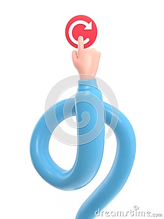 Reboot concept. Restarting technology. Hand to push big red button. 3d illustration flat design.Supports PNG files Cartoon Illustration
