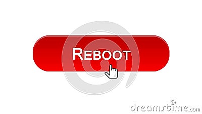 Reboot web interface button clicked with mouse cursor, red color, site design Stock Photo