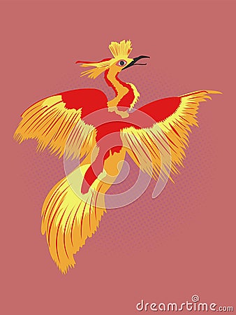 Reborn Phoenix pop art drawing. Fire bird drawing Vector Illustration