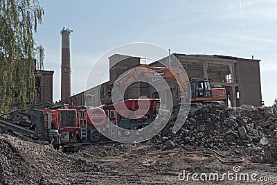 Rebuilding and partial demolition of an old former paper mill Editorial Stock Photo