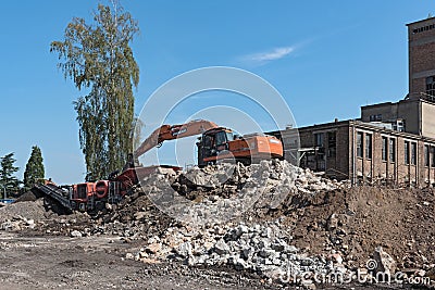 Rebuilding and partial demolition of an old former paper mill Editorial Stock Photo