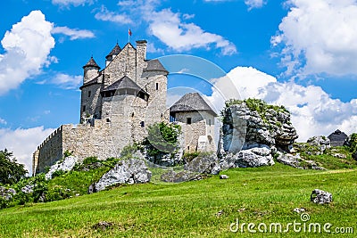 Rebuilt old castle in Bobolice Stock Photo