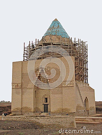 Rebuilt Sultan Tekesh mausoleum in ancient city Kunya-Urgench Stock Photo