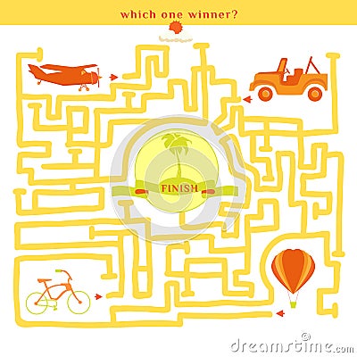 Rebus vector. Funny labyrinth with bike car plane balloon. Vector Illustration