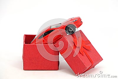 Rec car in gift box. Stock Photo