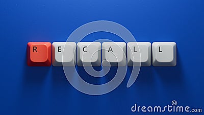 Recall written on Computer keyboard keys on wooden background.close up of Computer keyboard keys Stock Photo