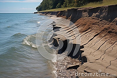 Receding shoreline due to erosion. Nature and environment protection concept Stock Photo