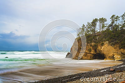 Receding storm along the Oregon Coast near Cannon Beach, Oregon Stock Photo