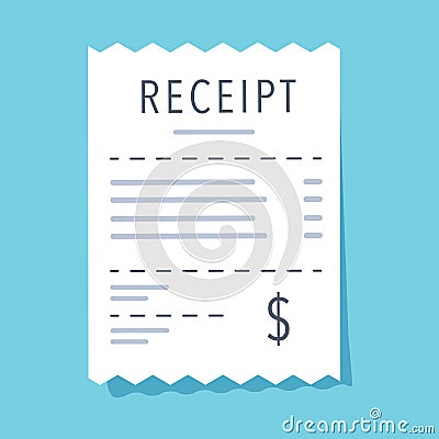 Receipt icon. Flat design. Vector illustration. Financial account, bill invoice. Bank document icon for business website Vector Illustration