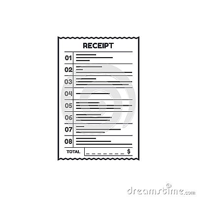 Receipt icon in a flat style on a colored background Vector Illustration