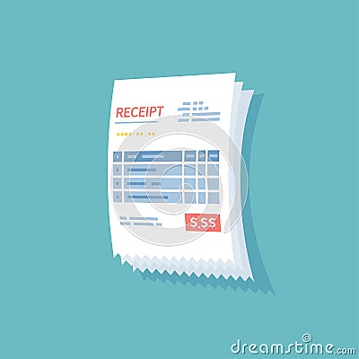 Receipt icon. Paper check, invoice, bill, order. Payment of goods, service, utility, restaurant. Paper financial symbol Vector Illustration