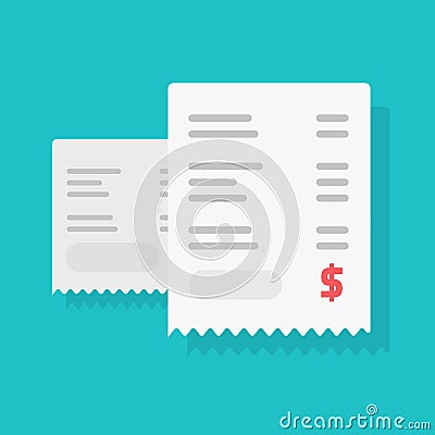 Receipt pay or paper bill payment vector illustration flat cartoon, concept of tax or invoice isolated modern design Vector Illustration