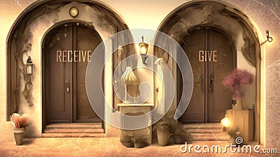 Receive or Give - Two Different Course of Actions That Define Future Outcome. Making the Right Choice. A Metaphoric Repr Stock Photo
