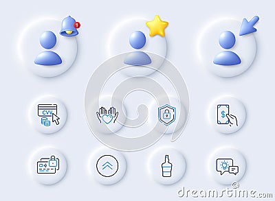 Receive money, Idea lamp and Swipe up line icons. For web app, printing. Vector Vector Illustration