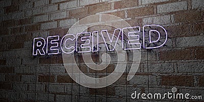 RECEIVED - Glowing Neon Sign on stonework wall - 3D rendered royalty free stock illustration Cartoon Illustration