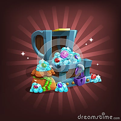 Receiving the cartoon treasure gems. Vector Illustration