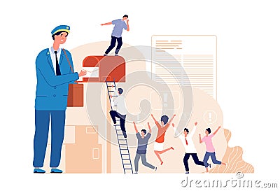 Receiving letter. Marketing post, mail service for business people. Postman delivered newsletter in mailbox, social news Vector Illustration
