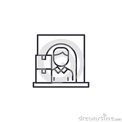 Receiving a parcel linear icon concept. Receiving a parcel line vector sign, symbol, illustration. Vector Illustration