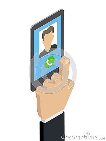 Receiving a phone call, calling Caucasian man Isometric vector Vector Illustration