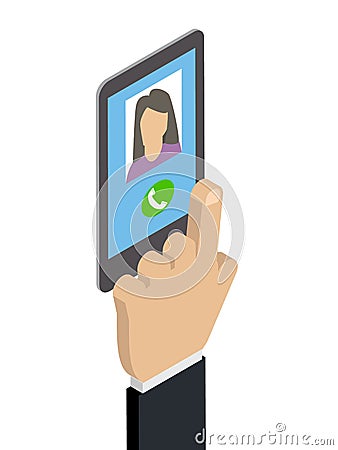 Receiving a phone call, calling Caucasian woman Isometric vecto Vector Illustration