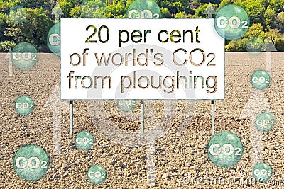 Recent scientific research shows that 20 per cent of worldâ€™s CO2 from ploughing - CO2 emissions from plowed fields - concept Stock Photo