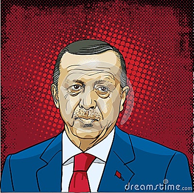 Recep Tayyip Erdogan portrait, line art illustration vector Vector Illustration