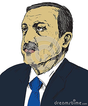 Recep Tayyip Erdogan, President of Turkey since 2014, Prime Minister 2003 - 2014, Justice and Development Party AKP Cartoon Illustration