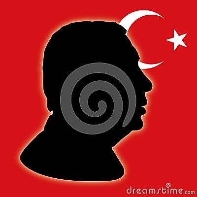 Recep Tayyip Erdogan silhouette with Turkey flag Vector Illustration