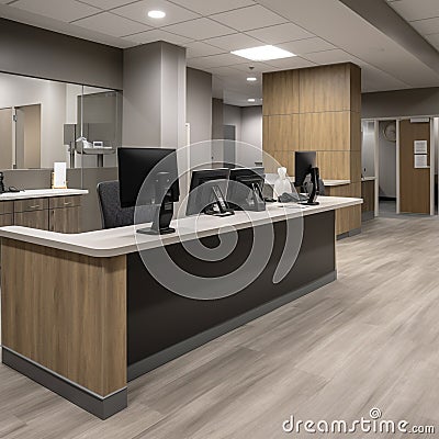 Reception area with a desk, computer Stock Photo