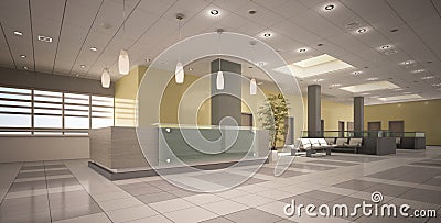 Hospital reception area perspektive. 3d rendring Stock Photo