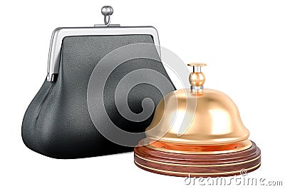 Reception bell with purse coin, 3D rendering Stock Photo