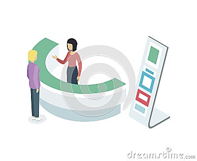 Reception counter desk isometric 3D element Vector Illustration