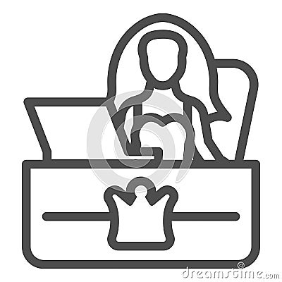 Reception desk line icon. Secretary office vector illustration isolated on white. Girl employer outline style design Vector Illustration