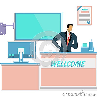Reception desk vector welcome icon office lobby Vector Illustration