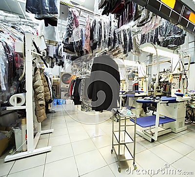 Reception point of dry cleaning Stock Photo