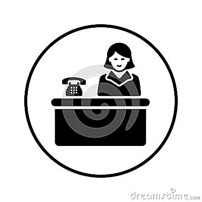 Reception, receptionist, desk, lobby, black version, service icon Vector Illustration