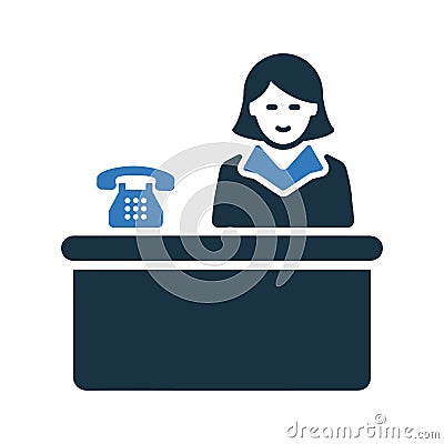 Reception, receptionist, desk, lobby, office, service icon Stock Photo